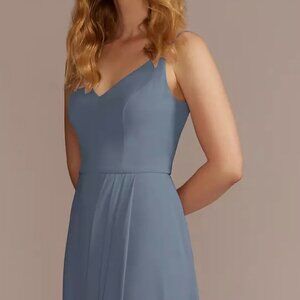 Chiffon Steel Blue Spaghetti Strap Bridesmaid Dress